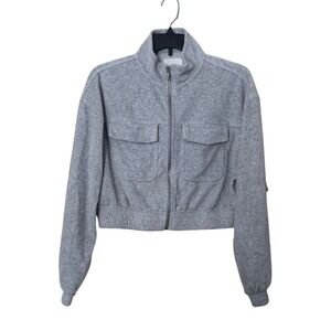 Aerie Women Velour Cotton Blend Jacket Full Zip Long Sleeves Light Grey Size‎ M